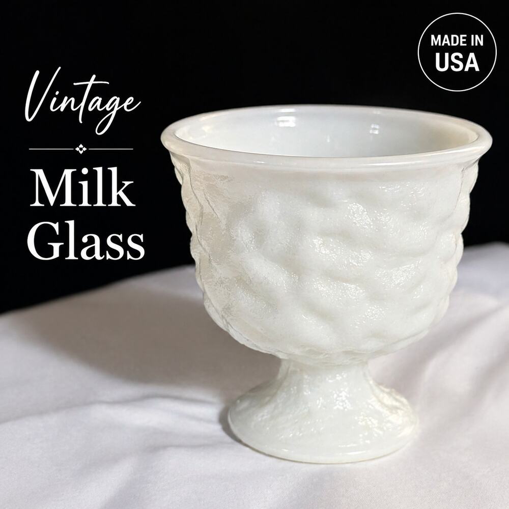 Vintage EO Brody Milk Glass Pedestal Compote Textured Bowl USA